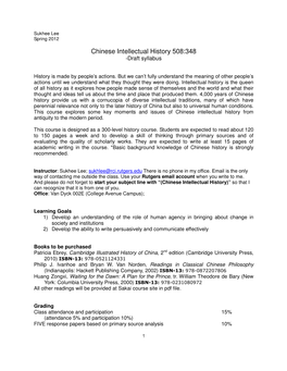 Chinese Intellectual History 508:348 -Draft Syllabus