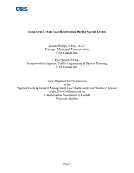 Long-Term Urban Road Restrictions During Special Events Kevin