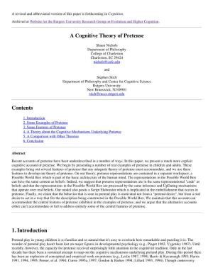 A Cognitive Theory of Pretense