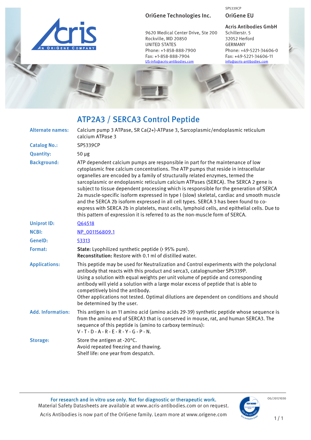 ATP2A3 / SERCA3 Control Peptide