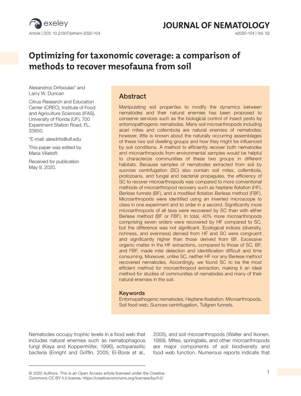 A Comparison of Methods to Recover Mesofauna from Soil