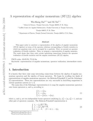 A Representation of Angular Momentum (SU (2)) Algebra