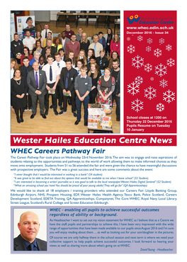 Wester Hailes Education Centre News WHEC Careers Pathway Fair the Career Pathway Fair Took Place on Wednesday 23Rd November 2016