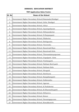 Sl. No Name of the School 1 Government Higher Secondary School,Palanisalai,Dindigul 2 Government Higher Secondary School, Girls