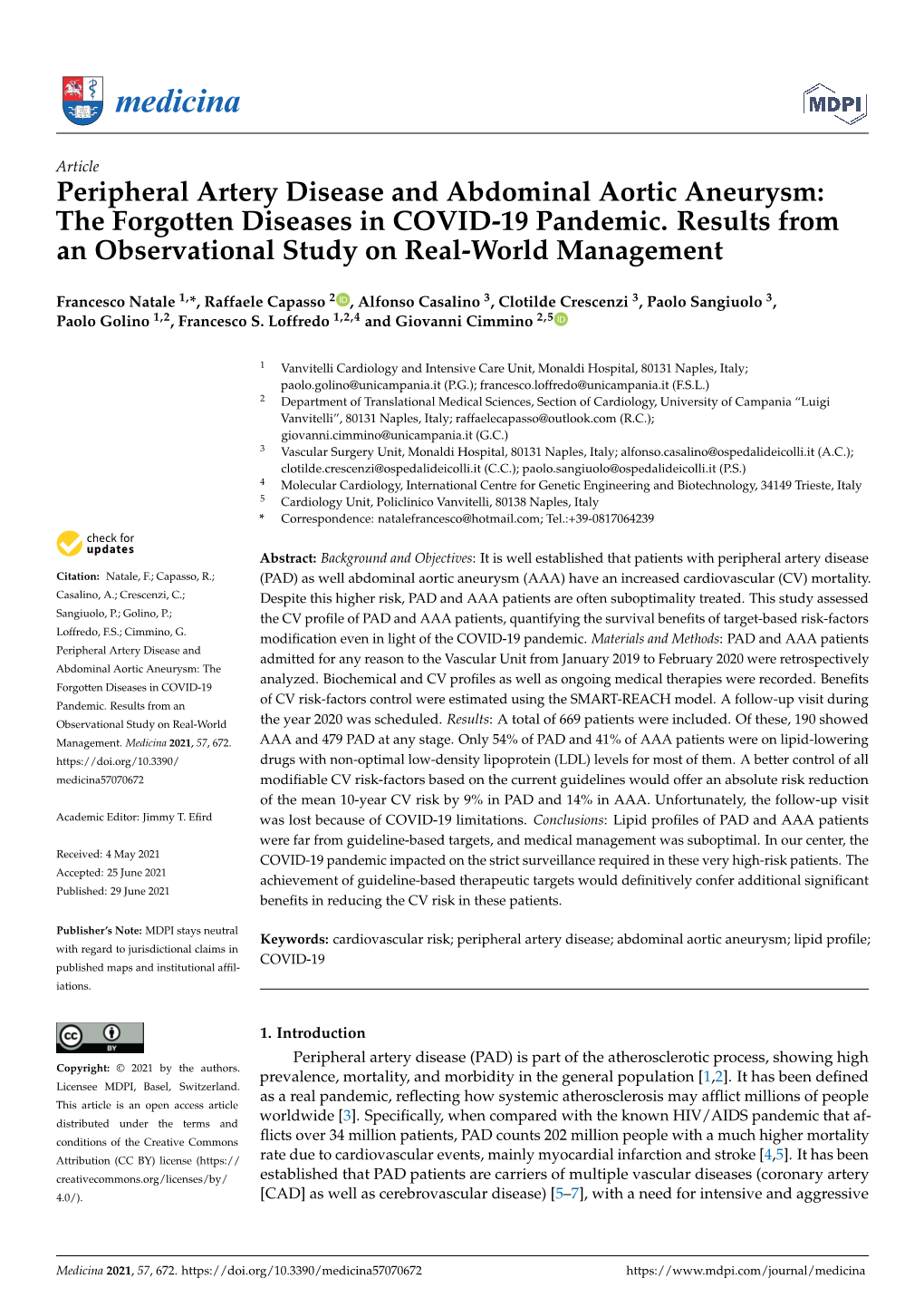 Peripheral Artery Disease and Abdominal Aortic Aneurysm: the Forgotten Diseases in COVID-19 Pandemic