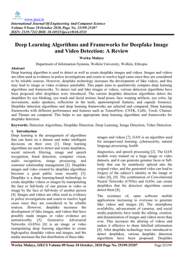 Deep Learning Algorithms and Frameworks for Deepfake Image