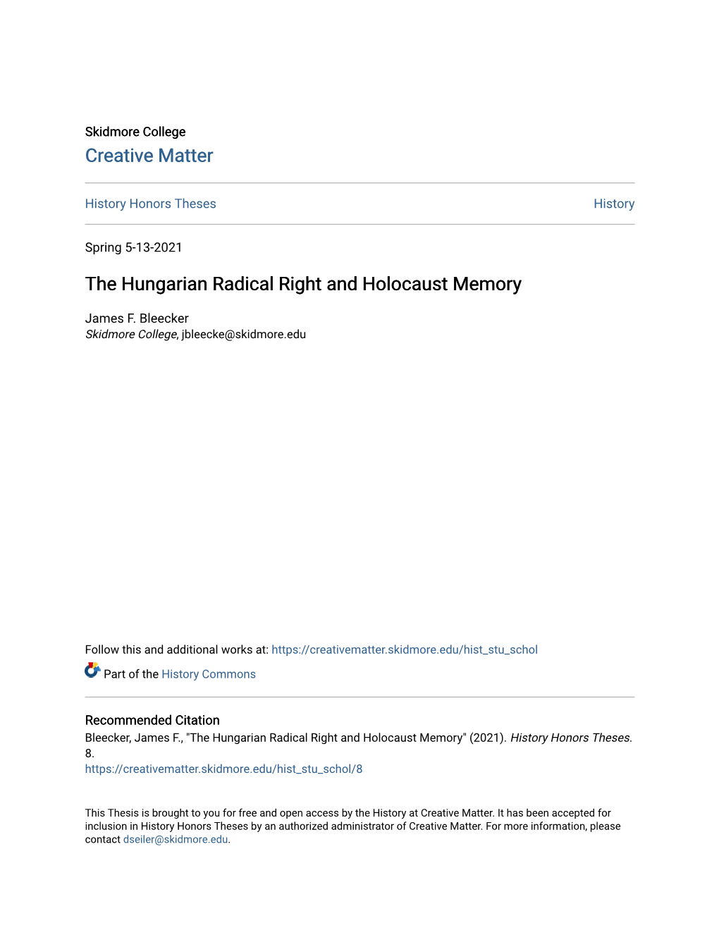 The Hungarian Radical Right and Holocaust Memory