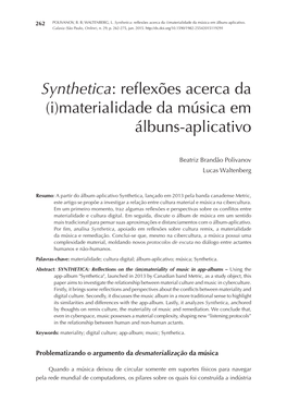 Synthetica: Reflexões Acerca Da (I)Materialidade Da Música Em Álbuns-Aplicativo