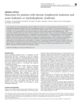Outcomes for Patients with Chronic Lymphocytic Leukemia and Acute Leukemia Or Myelodysplastic Syndrome