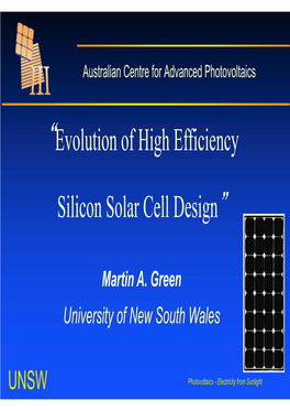 Evolution of High Effiency Silicon Solar Cell Design: Lecture 1