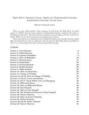 Math 291-3: Intensive Linear Algebra & Multivariable Calculus