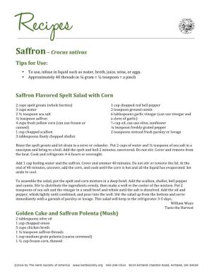 Saffron – Crocus Sativus Tips for Use