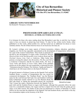 Edward Leo Lyman: Historian, Author, Lecturer, Educator