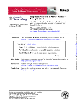 Nonseptic Shock Properdin Deficiency in Murine Models Of