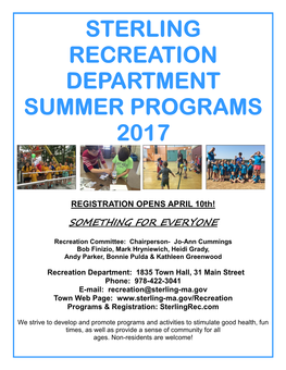 Sterling Recreation Department Summer Programs 2017