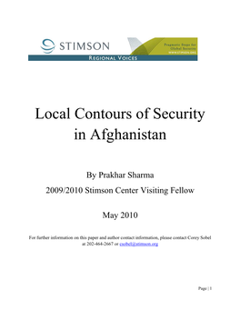 Local Contours of Security in Afghanistan