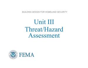Unit III Threat/Hazard Assessment Unit Objectives Identify the Threats and Hazards That May Impact a Building Or Site