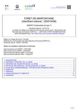 FORET DE MARFONTAINE (Identifiant National : 220013438)