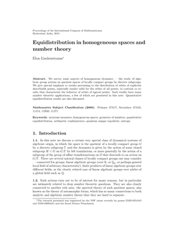 Equidistribution in Homogeneous Spaces and Number Theory