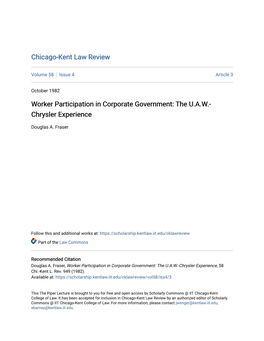 Worker Participation in Corporate Government: the U.A.W.-Chrysler Experience, 58 Chi.-Kent L