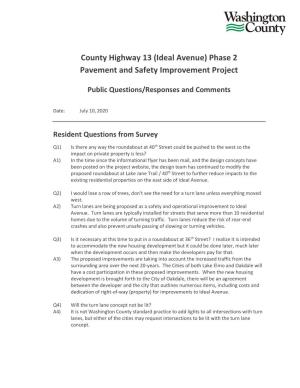County Highway 13 (Ideal Avenue) Phase 2 Pavement and Safety Improvement Project