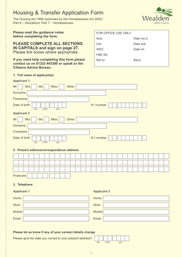 Housing & Transfer Application Form