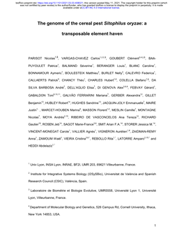 The Genome of the Cereal Pest Sitophilus Oryzae: A