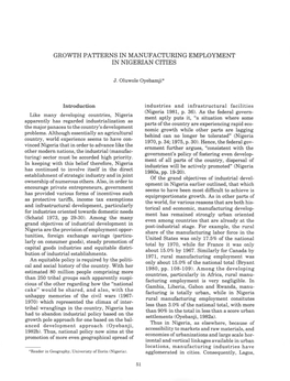 Growth Patterns in Manufacturing Employment in Nigerian Cities