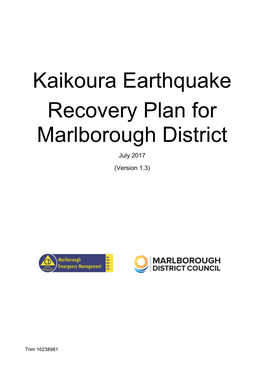 Kaikoura Earthquake Recovery Plan for Marlborough District July 2017