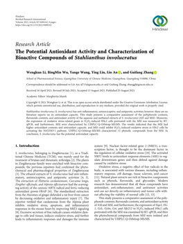 The Potential Antioxidant Activity and Characterization of Bioactive Compounds of Stahlianthus Involucratus
