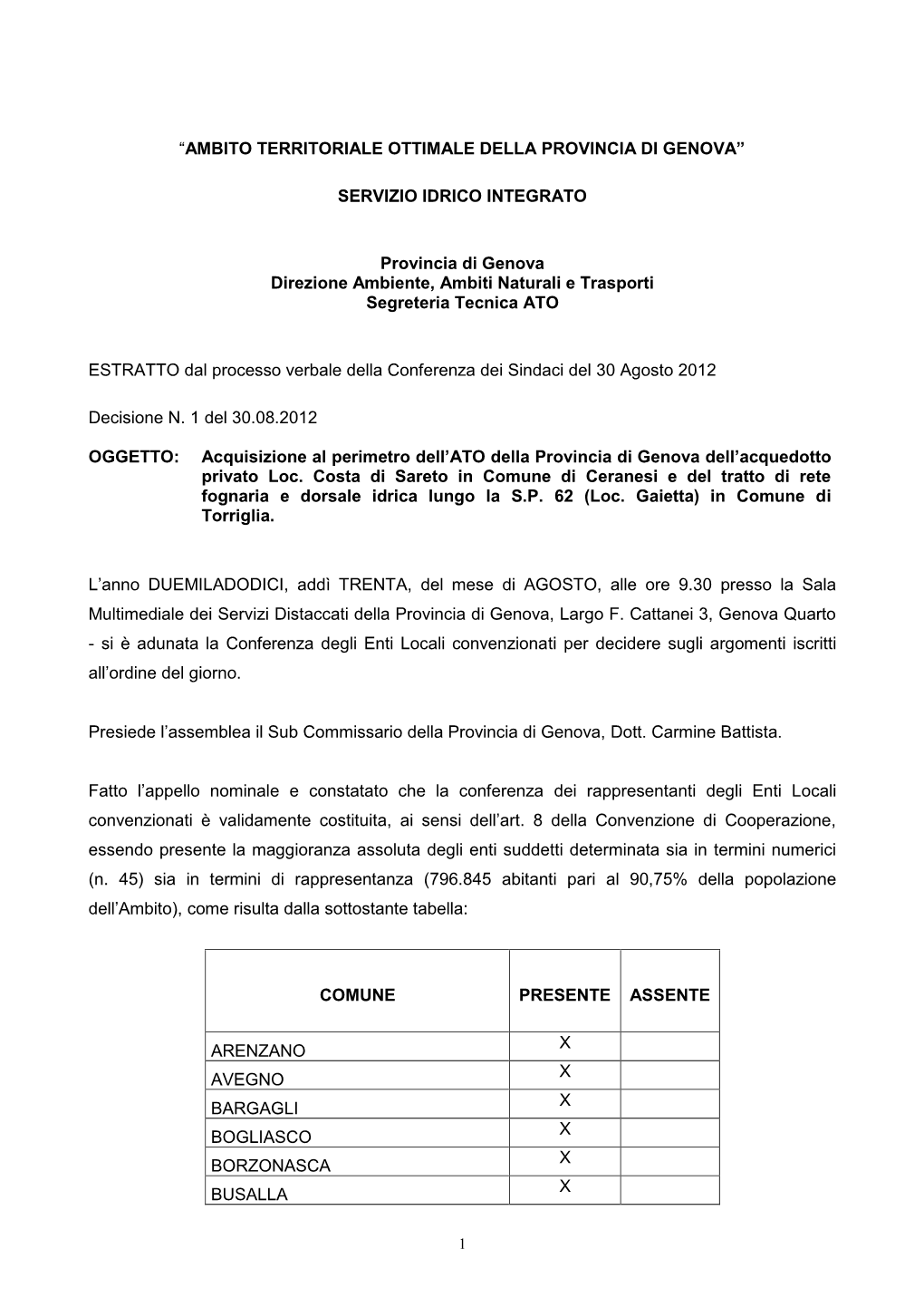 Ambito Territoriale Ottimale Della Provincia Di Genova”