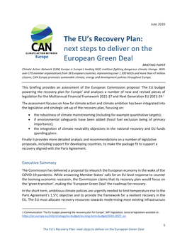 The EU's Recovery Plan: Next Steps to Deliver on the European Green Deal