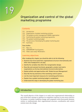 Organization and Control of the Global Marketing Programme