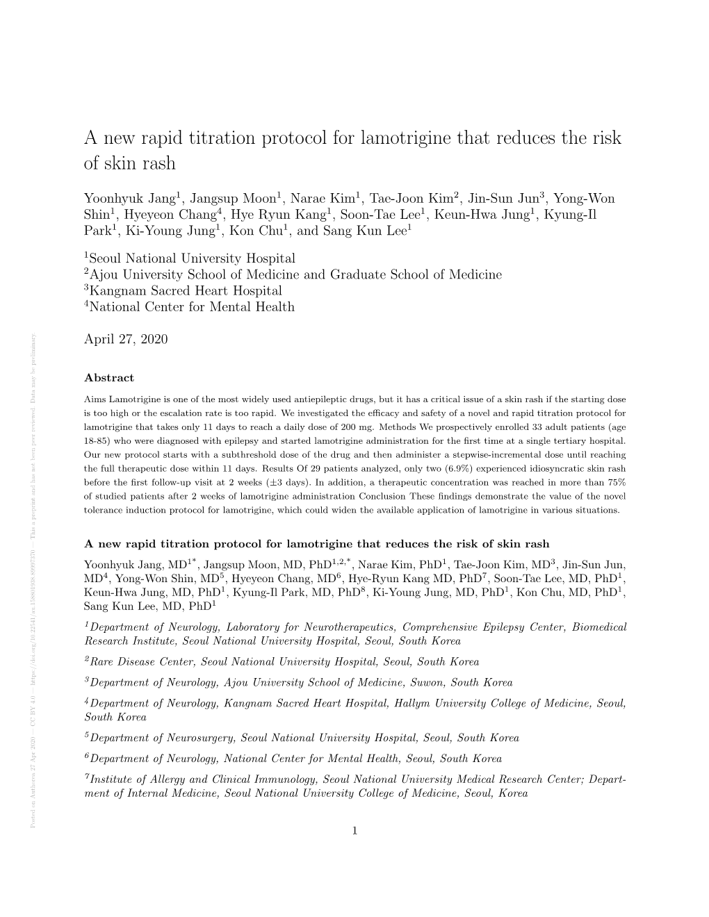 A New Rapid Titration Protocol for Lamotrigine That Reduces