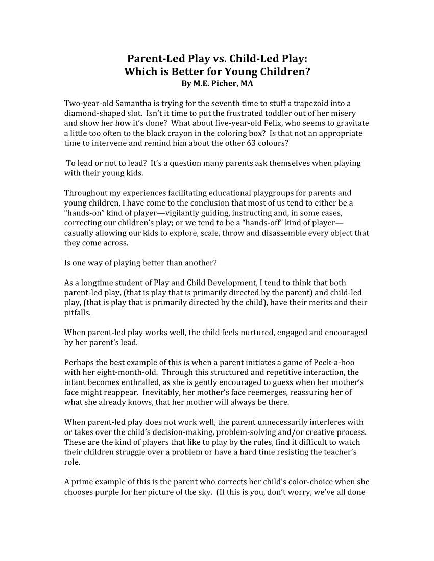 Parent-Led Play Vs. Child-Led Play: Which Is Better for Young Children?