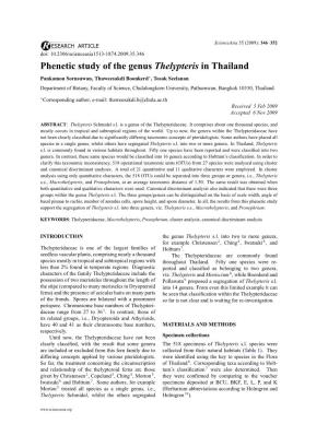 Phenetic Study of the Genus Thelypteris in Thailand