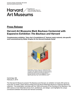 Press Release Harvard Art Museums Mark Bauhaus Centennial With