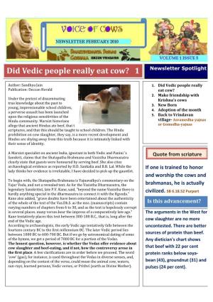 Did Vedic People Really Eat Cow? 1 Newsletter Spotlight