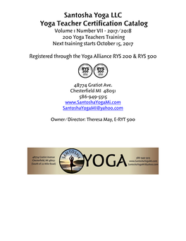 Santosha Yoga LLC/ Yoga Teacher Certification Catalog