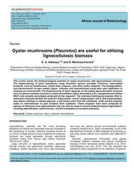 Oyster Mushrooms (Pleurotus) Are Useful for Utilizing Lignocellulosic Biomass