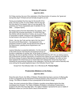 Saturday of Lazarus Proskomide (Oblation) on The