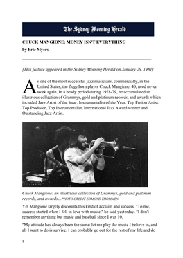 CHUCK MANGIONE: MONEY ISN't EVERYTHING by Eric Myers ______