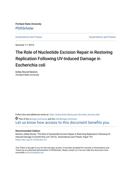 The Role of Nucleotide Excision Repair in Restoring Replication Following UV-Induced Damage in Escherichia Coli