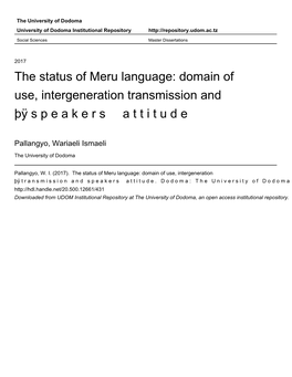 The Status of Meru Language: Domain of Use, Intergeneration Transmission and Speakers’ Attitude