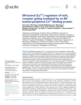 ER-Luminal [Ca ] Regulation of Insp3 Receptor Gating Mediated by an ER