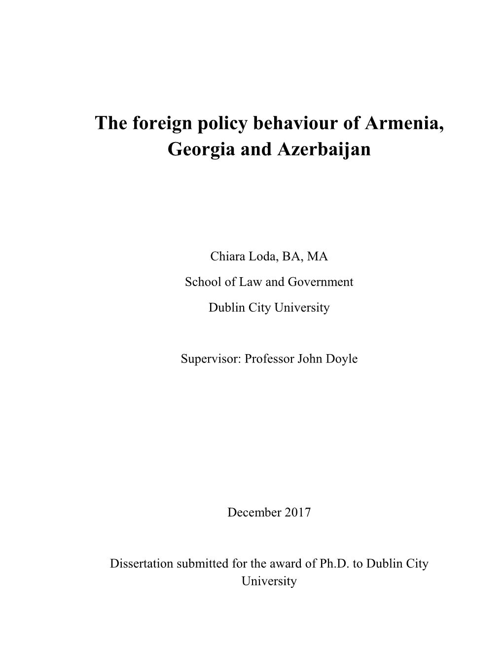 The Foreign Policy Behaviour of Armenia, Georgia and Azerbaijan