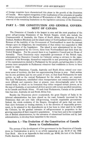 Part I.—The Constitution and General Govern- Ment of Canada