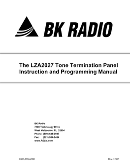 The LZA2027 Tone Termination Panel Instruction and Programming Manual