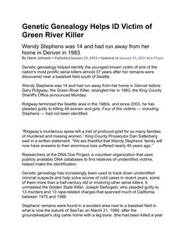 Genetic Genealogy Helps ID Victim of Green River Killer