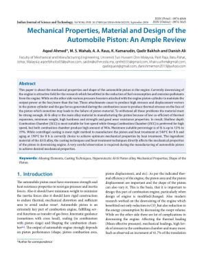 Mechanical Properties, Material and Design of the Automobile Piston: an Ample Review